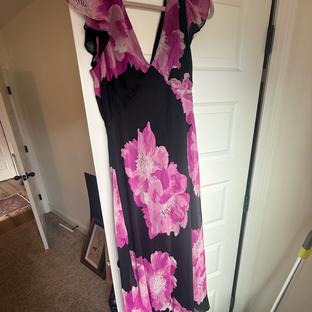 Calvin Klein Black and Pink Floral Maxi Dress
